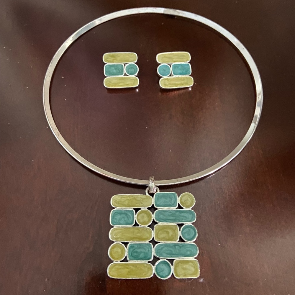 Modern Geometric Necklace and Clip Earring Set